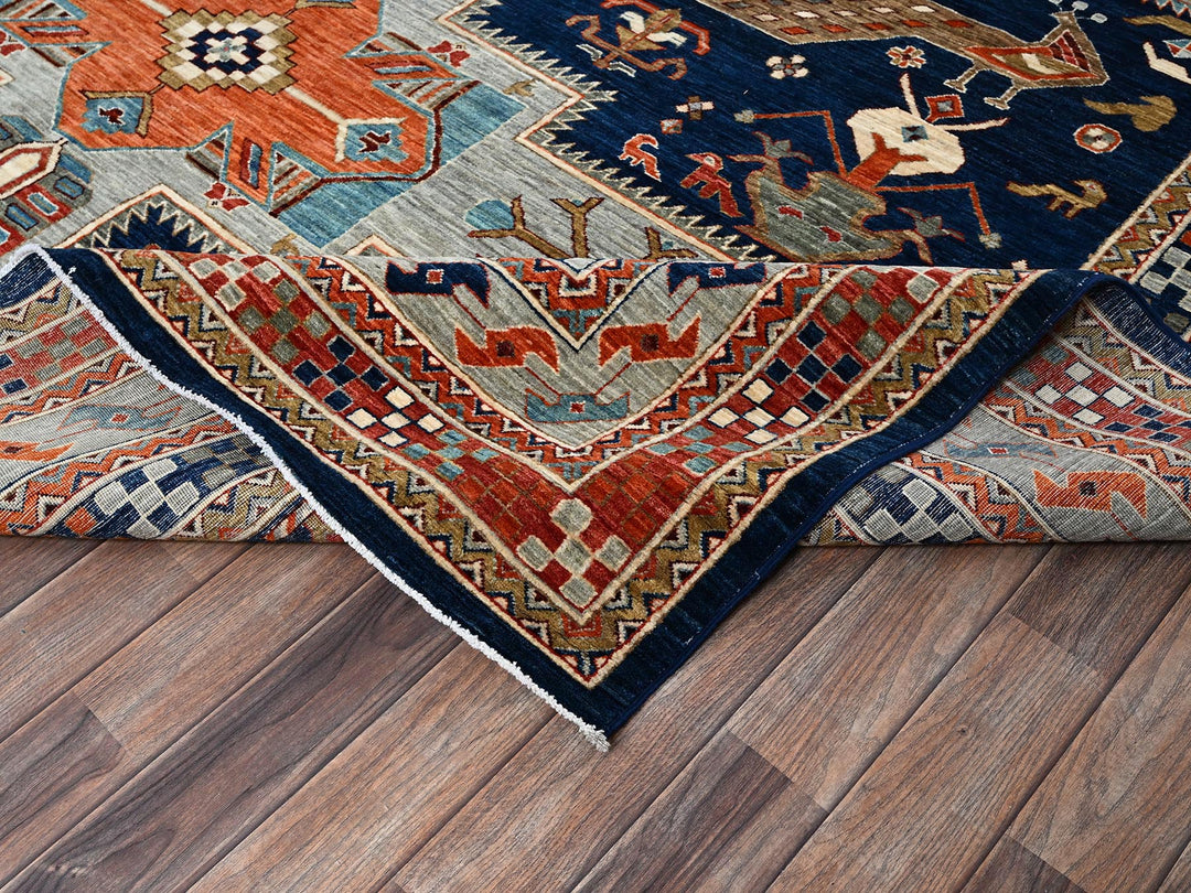 8'10" x 11'6" New Hand Knotted Blue Wool Rectangle Oriental Rug - MOA1021142