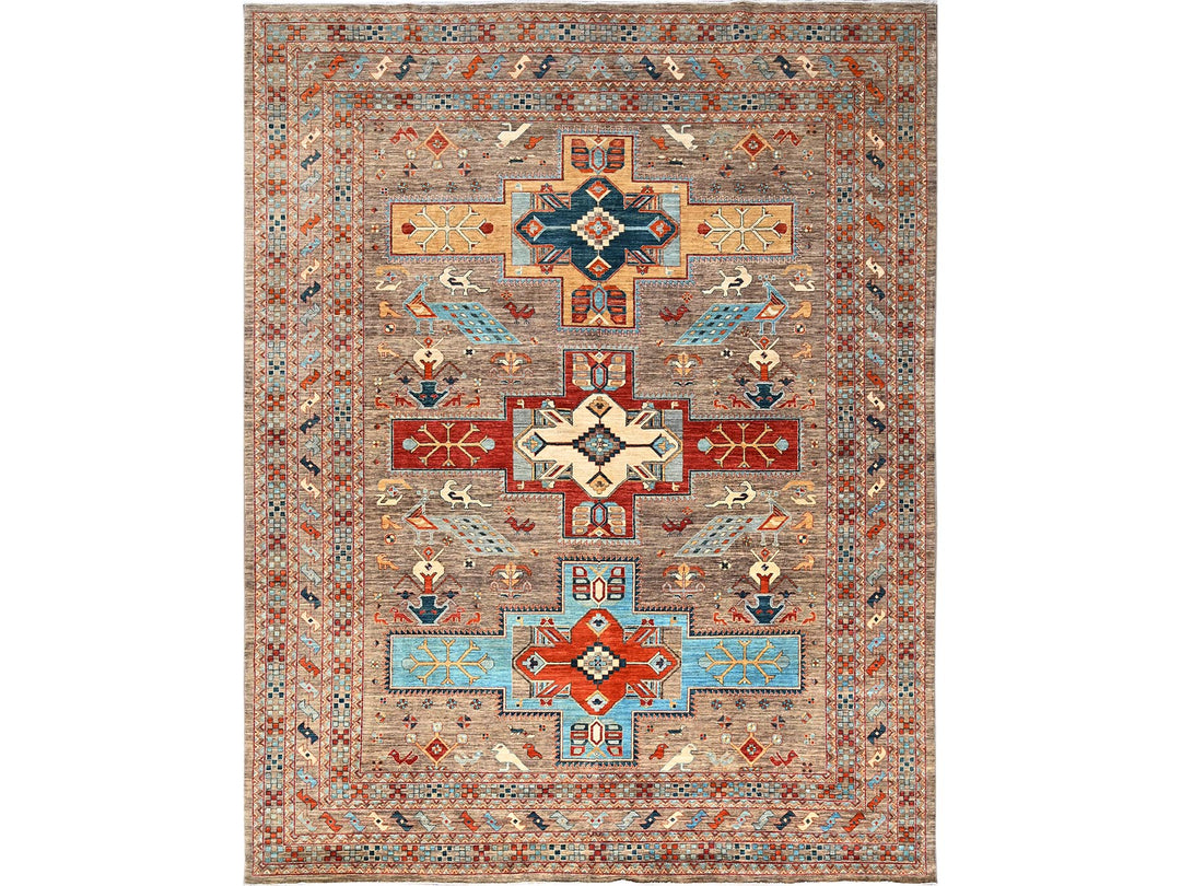 9'1" x 11'6" New Hand Knotted Grey Wool Rectangle Oriental Rug - MOA1021143