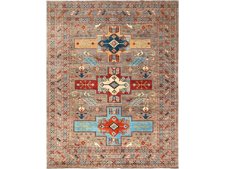 9'1" x 11'6" New Hand Knotted Grey Wool Rectangle Oriental Rug - MOA1021143