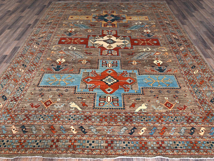 9'1" x 11'6" New Hand Knotted Grey Wool Rectangle Oriental Rug - MOA1021143