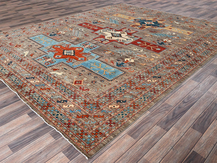 9'1" x 11'6" New Hand Knotted Grey Wool Rectangle Oriental Rug - MOA1021143