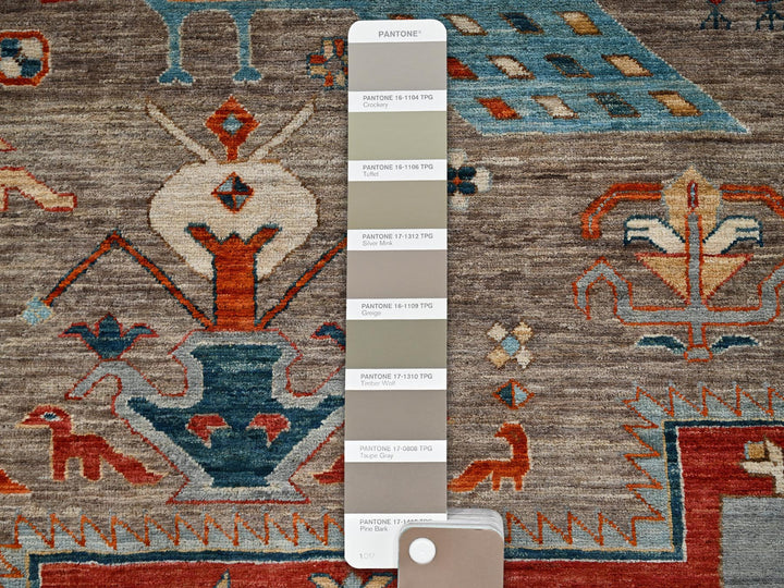 9'1" x 11'6" New Hand Knotted Grey Wool Rectangle Oriental Rug - MOA1021143