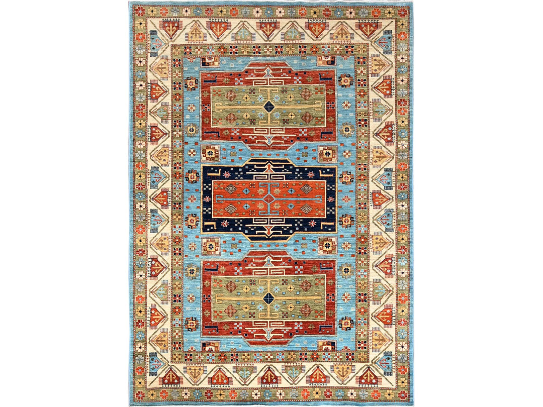 6'0" x 8'6" New Hand Knotted Blue Wool Rectangle Oriental Rug - MOA1021144