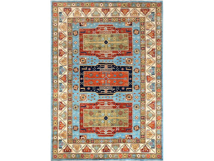 6'0" x 8'6" New Hand Knotted Blue Wool Rectangle Oriental Rug - MOA1021144