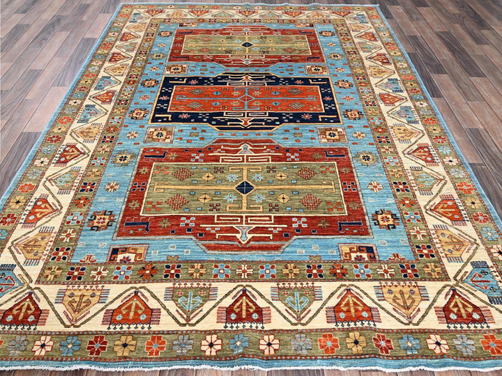 6'0" x 8'6" New Hand Knotted Blue Wool Rectangle Oriental Rug - MOA1021144