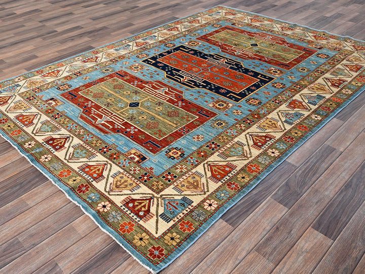 6'0" x 8'6" New Hand Knotted Blue Wool Rectangle Oriental Rug - MOA1021144