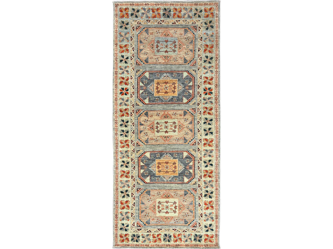 3'11" x 9'5" New Hand Knotted Green Wool Runner Oriental Rug - MOA1021145