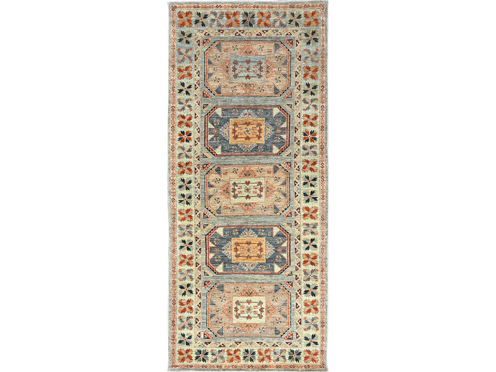 3'11" x 9'5" New Hand Knotted Green Wool Runner Oriental Rug - MOA1021145