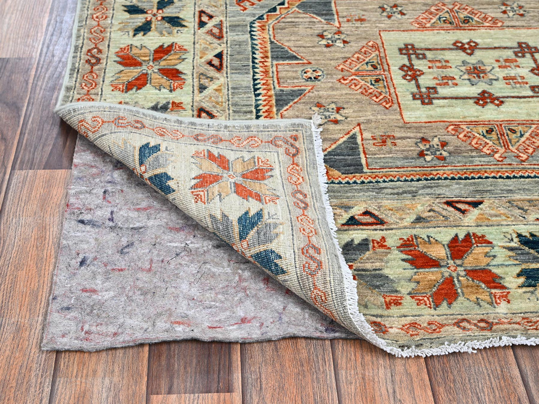 3'11" x 9'5" New Hand Knotted Green Wool Runner Oriental Rug - MOA1021145