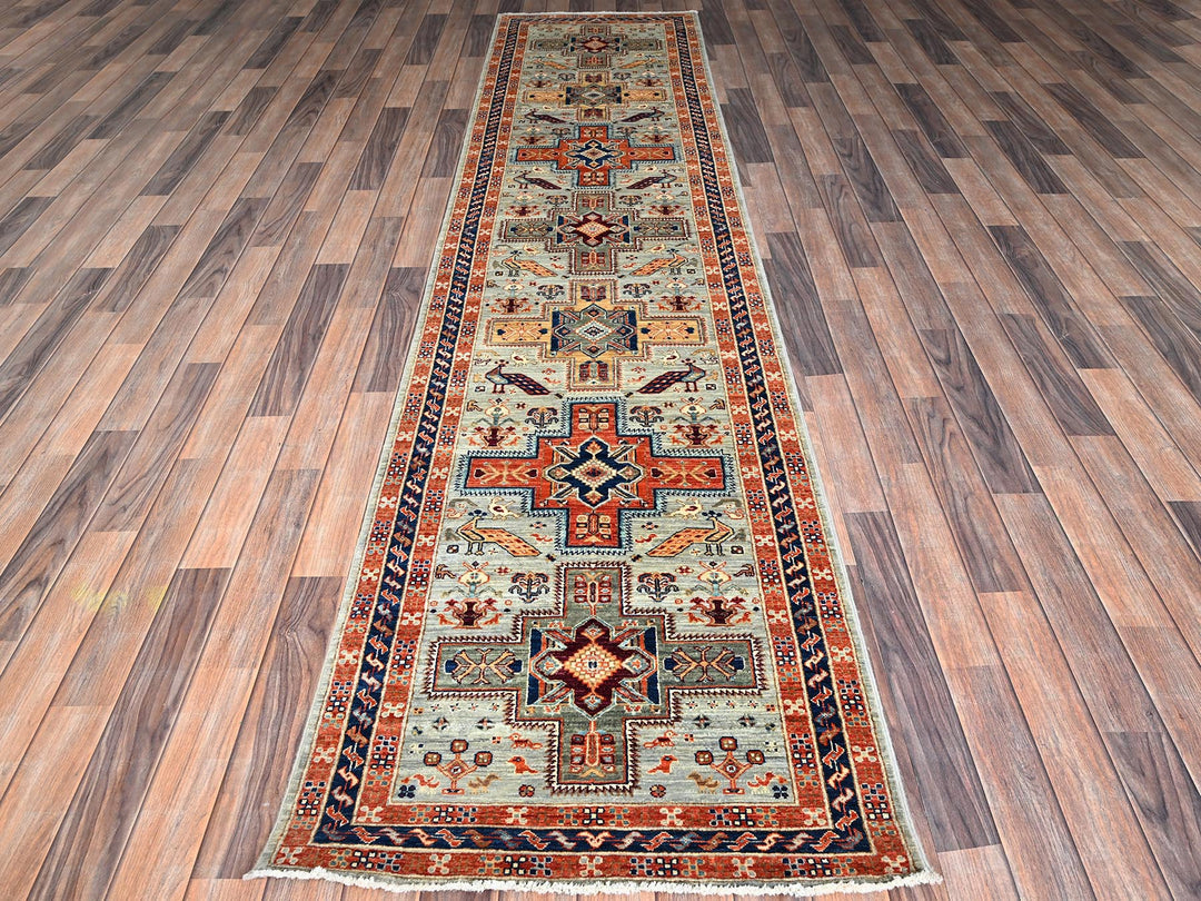 2'8" x 11'3" New Hand Knotted Grey Wool Runner Oriental Rug - MOA1021147