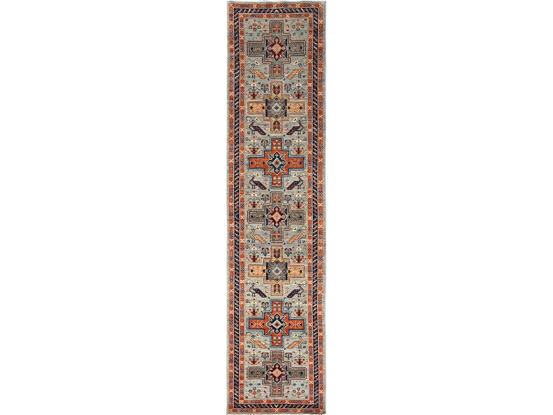 2'7" x 11'3" New Hand Knotted Grey Wool Runner Oriental Rug - MOA1021148
