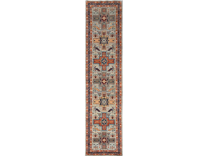 2'7" x 11'3" New Hand Knotted Grey Wool Runner Oriental Rug - MOA1021148