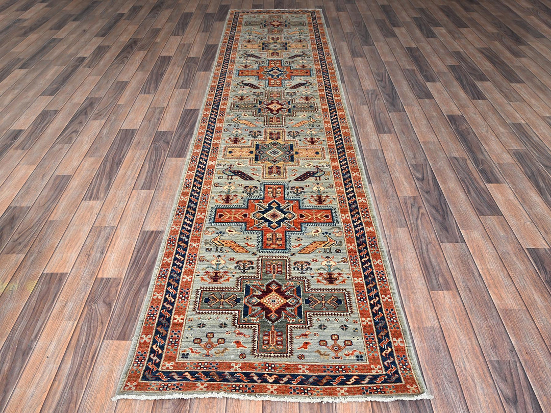 2'7" x 11'3" New Hand Knotted Grey Wool Runner Oriental Rug - MOA1021148