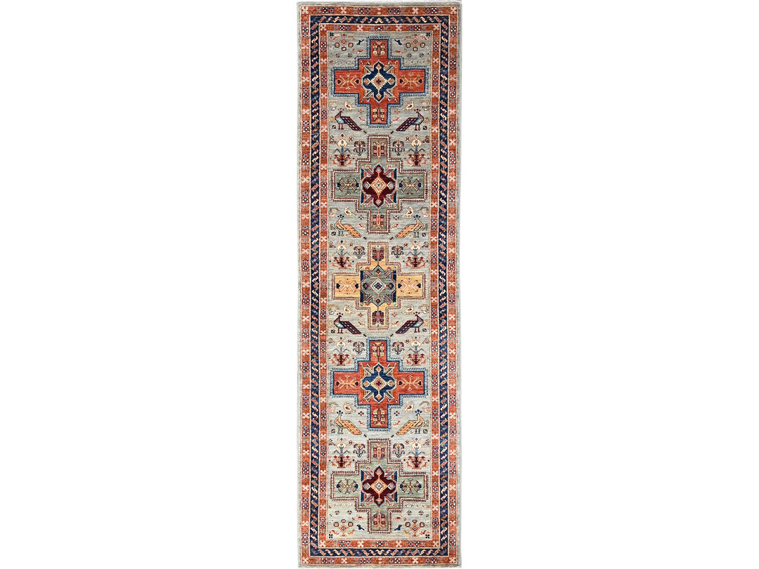 2'8" x 9'7" New Hand Knotted Grey Wool Runner Oriental Rug - MOA1021150
