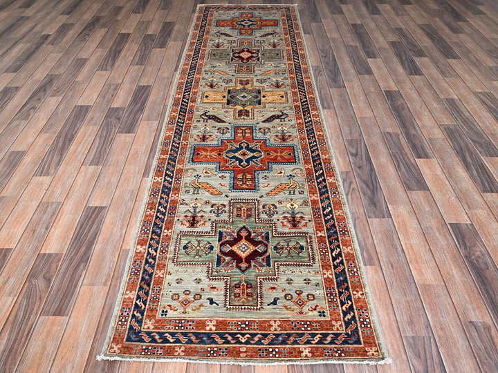 2'8" x 9'7" New Hand Knotted Grey Wool Runner Oriental Rug - MOA1021150