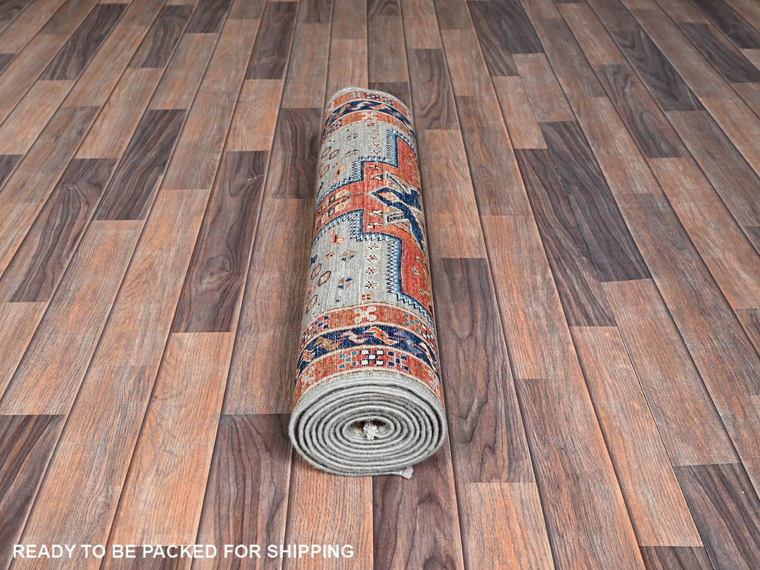 2'8" x 9'7" New Hand Knotted Grey Wool Runner Oriental Rug - MOA1021150