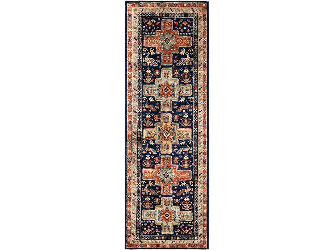 2'7" x 8'0" New Hand Knotted Blue Wool Runner Oriental Rug - MOA1021151