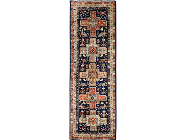 2'7" x 8'0" New Hand Knotted Blue Wool Runner Oriental Rug - MOA1021151