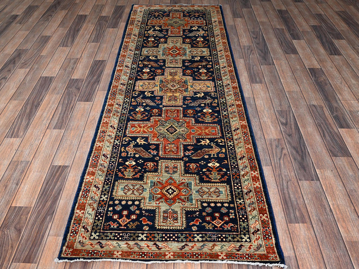 2'7" x 8'0" New Hand Knotted Blue Wool Runner Oriental Rug - MOA1021151