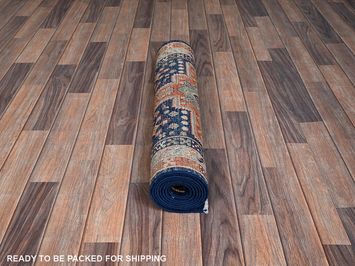 2'7" x 8'0" New Hand Knotted Blue Wool Runner Oriental Rug - MOA1021151