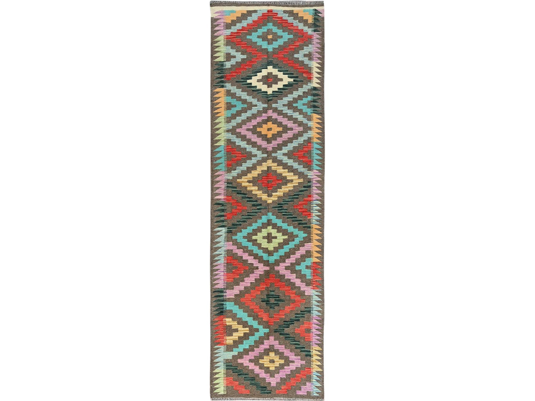 2'9" x 9'10" New Hand Woven Grey Wool Runner Oriental Rug - MOA1021170