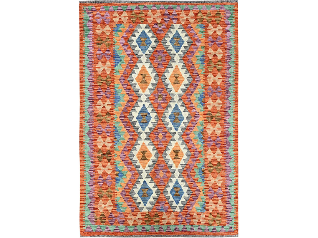 4'0" x 6'3" New Hand Woven Orange Wool Rectangle Oriental Rug - MOA1021193