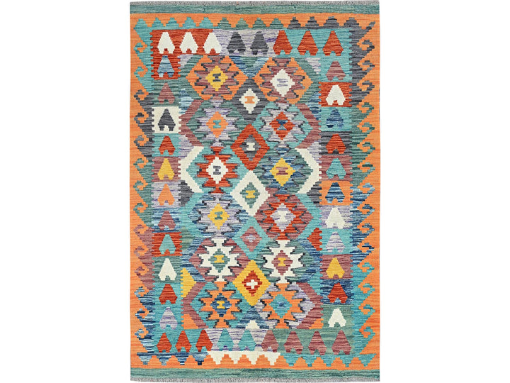 3'11" x 5'10" New Hand Woven Blue Wool Rectangle Oriental Rug - MOA1021194