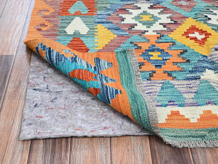 3'11" x 5'10" New Hand Woven Blue Wool Rectangle Oriental Rug - MOA1021194