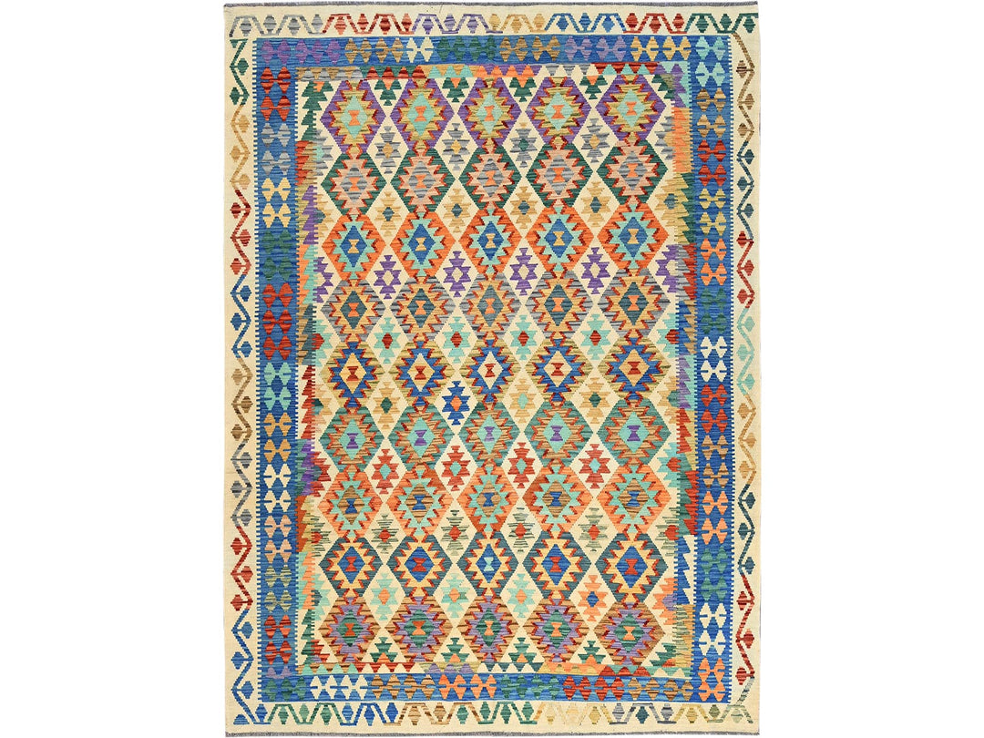 8'4" x 11'5" New Hand Woven Ivory Wool Rectangle Oriental Rug - MOA1021217