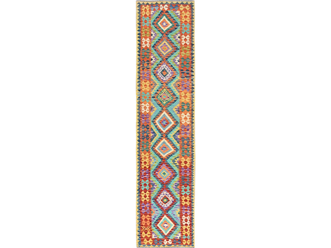 2'9" x 12'9" New Hand Woven Blue Wool Runner Oriental Rug - MOA1021227