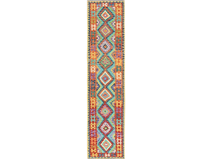 2'9" x 12'9" New Hand Woven Blue Wool Runner Oriental Rug - MOA1021227