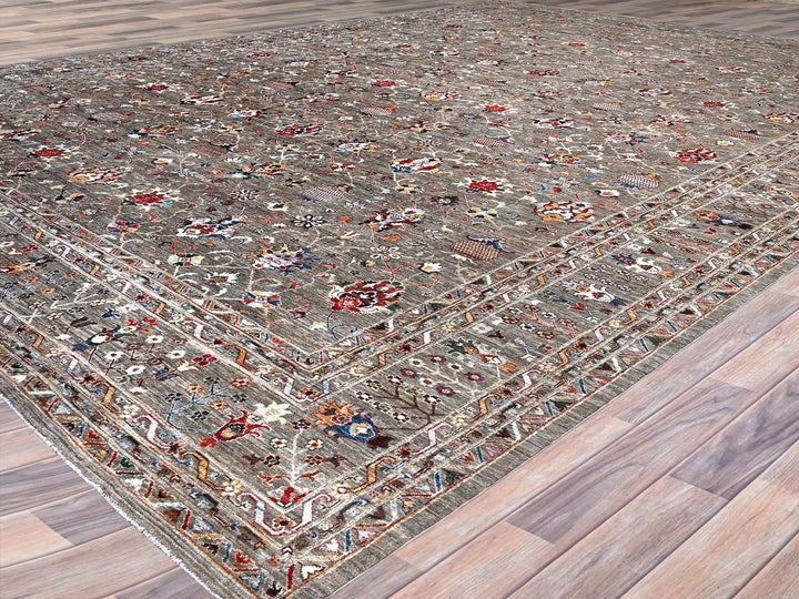 14'10" x 20'8" New Hand Knotted Grey Wool Rectangle Oriental Rug - MOA102122