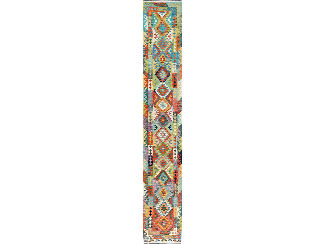 2'6" x 16'0" New Hand Woven Multicolored Wool Runner Oriental Rug - MOA1021233