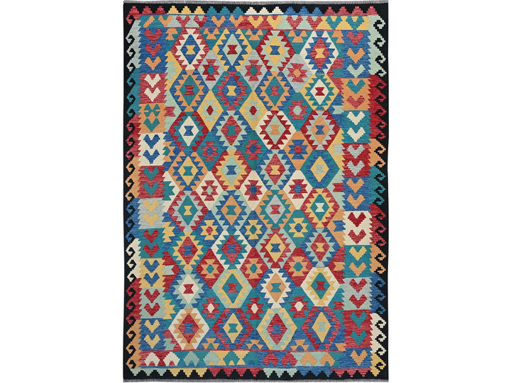 6'9" x 9'8" New Hand Woven Blue Wool Rectangle Oriental Rug - MOA1021238