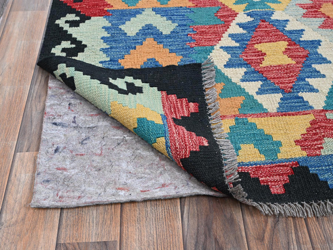 6'9" x 9'8" New Hand Woven Blue Wool Rectangle Oriental Rug - MOA1021238