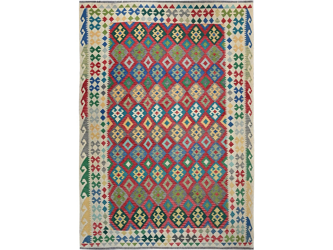 6'11" x 9'10" New Hand Woven Red Wool Rectangle Oriental Rug - MOA1021241