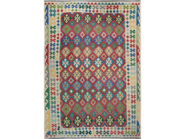 6'11" x 9'10" New Hand Woven Red Wool Rectangle Oriental Rug - MOA1021241
