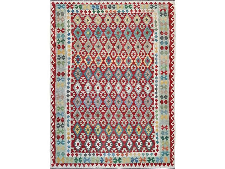 8'10" x 11'8" New Hand Woven Red Wool Rectangle Oriental Rug - MOA1021244