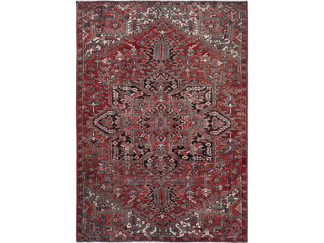 7'6" x 10'7" Vintage Hand Knotted Red Wool Rectangle Oriental Rug - MOA1021249
