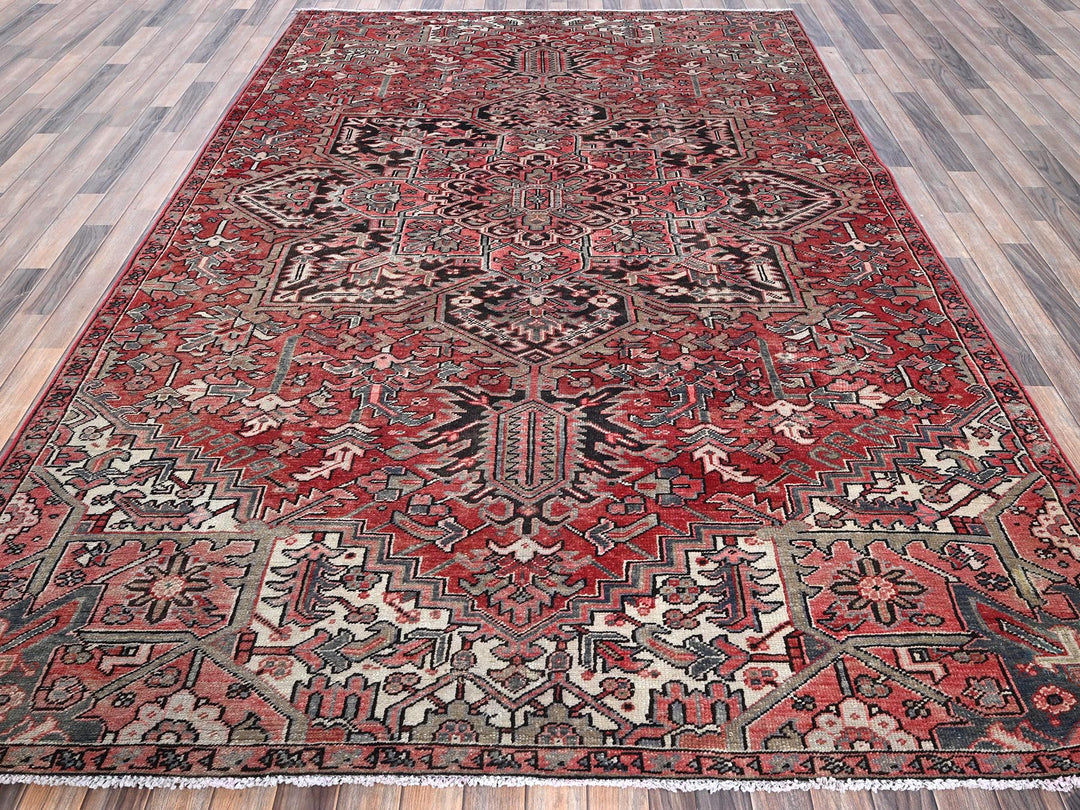 7'6" x 10'7" Vintage Hand Knotted Red Wool Rectangle Oriental Rug - MOA1021249