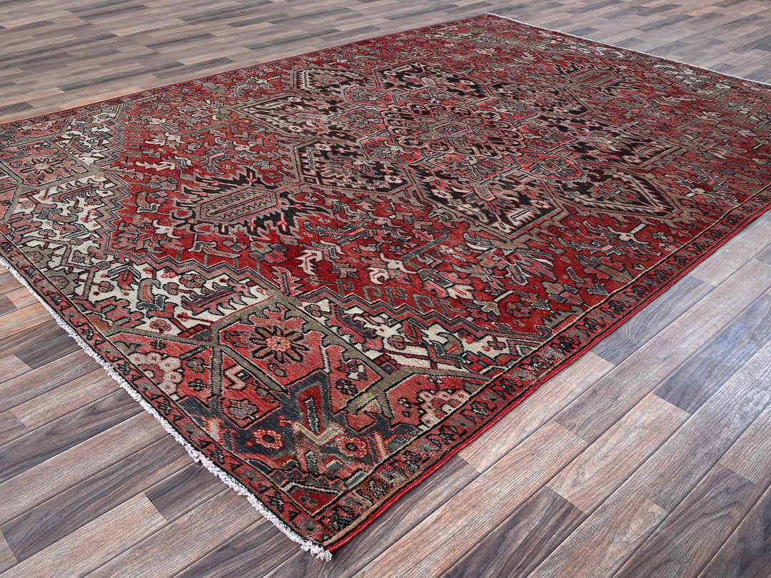 7'6" x 10'7" Vintage Hand Knotted Red Wool Rectangle Oriental Rug - MOA1021249