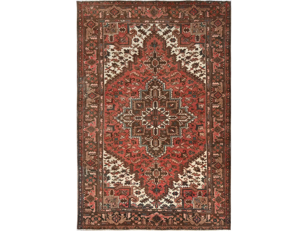 6'5" x 9'7" Vintage Hand Knotted Red Wool Rectangle Oriental Rug - MOA1021270