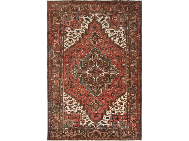 6'5" x 9'7" Vintage Hand Knotted Red Wool Rectangle Oriental Rug - MOA1021270
