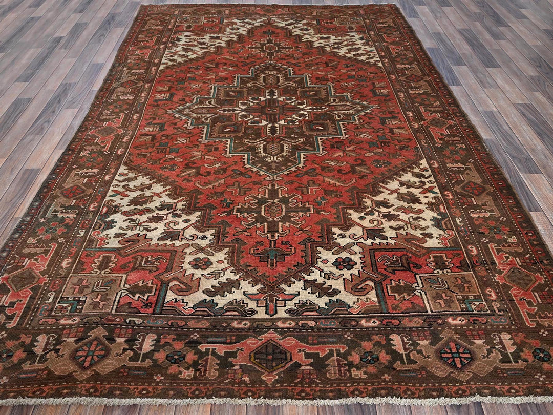 6'5" x 9'7" Vintage Hand Knotted Red Wool Rectangle Oriental Rug - MOA1021270