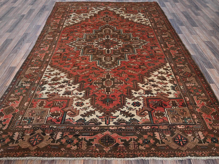 6'5" x 9'7" Vintage Hand Knotted Red Wool Rectangle Oriental Rug - MOA1021270