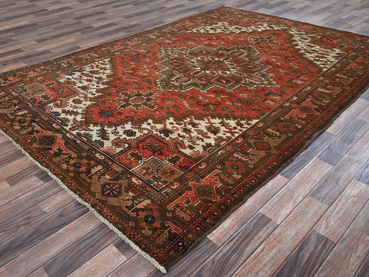 6'5" x 9'7" Vintage Hand Knotted Red Wool Rectangle Oriental Rug - MOA1021270