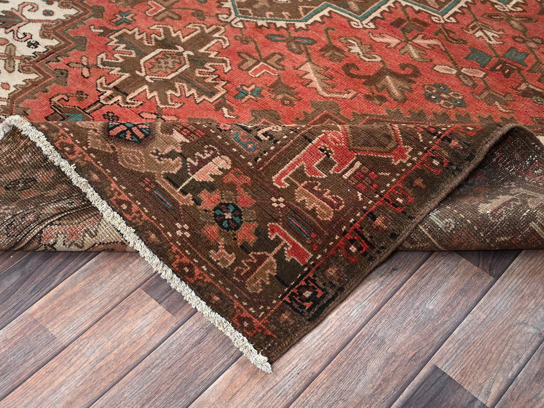 6'5" x 9'7" Vintage Hand Knotted Red Wool Rectangle Oriental Rug - MOA1021270