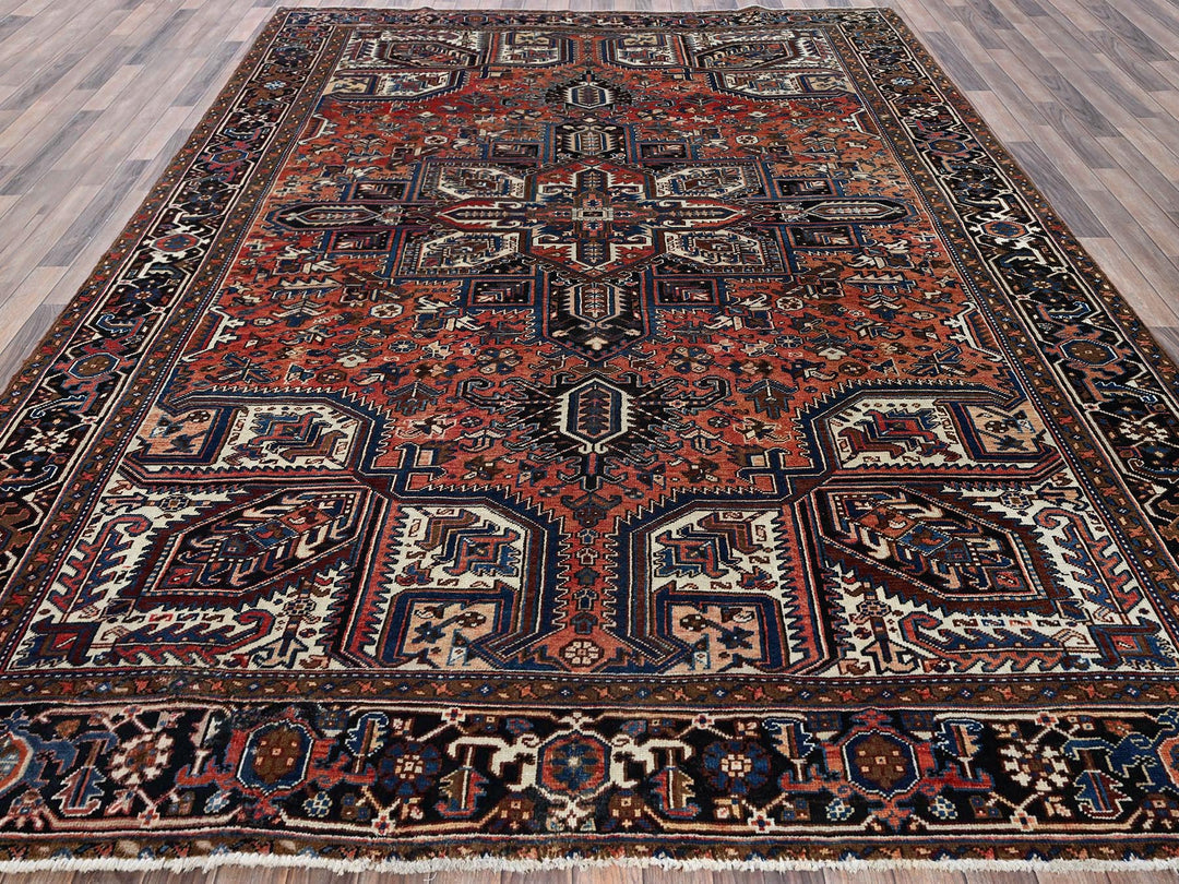 8'7" x 11'3" Vintage Hand Knotted Orange Wool Rectangle Oriental Rug - MOA1021271