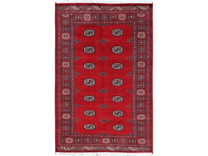 4'1" x 6'3" New Hand Knotted Red Wool Rectangle Oriental Rug - MOA1021307