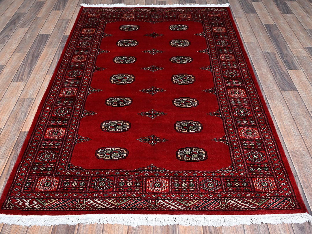 4'1" x 6'3" New Hand Knotted Red Wool Rectangle Oriental Rug - MOA1021307